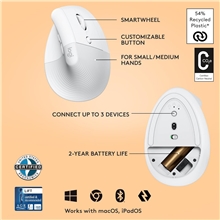 Logitech - Lift Ergo Mouse - Off-white