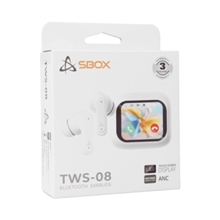 SBOX wireless headphones, rechargeable box, touch screen, ANC, Bluetooth 5.4, white (EB-TWS08-W)